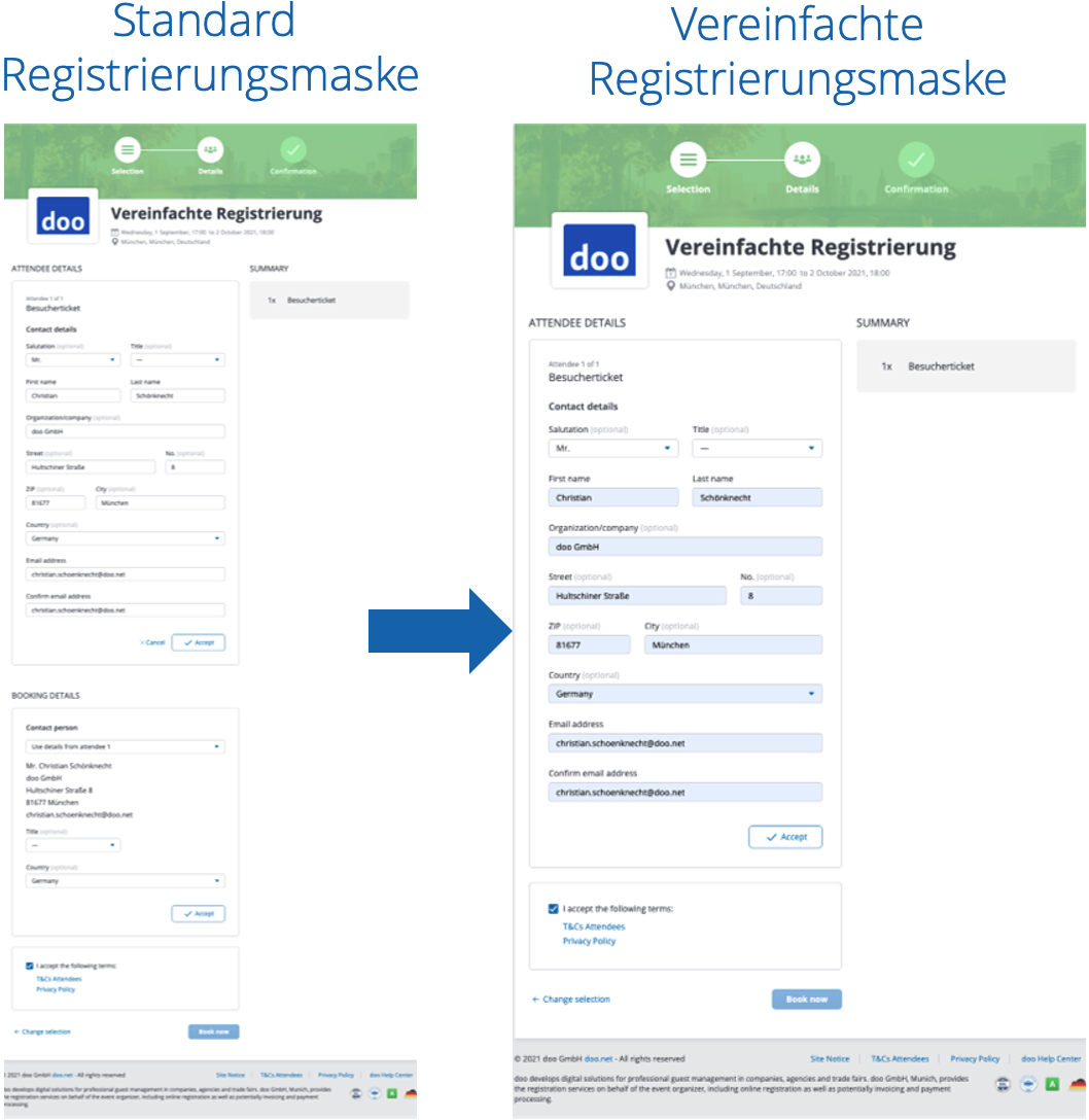 Vereinfachte Registrierungsmaske