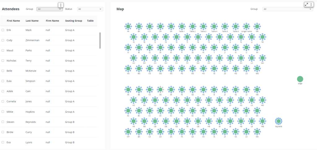 doo seating tool with attendee list and floor plan